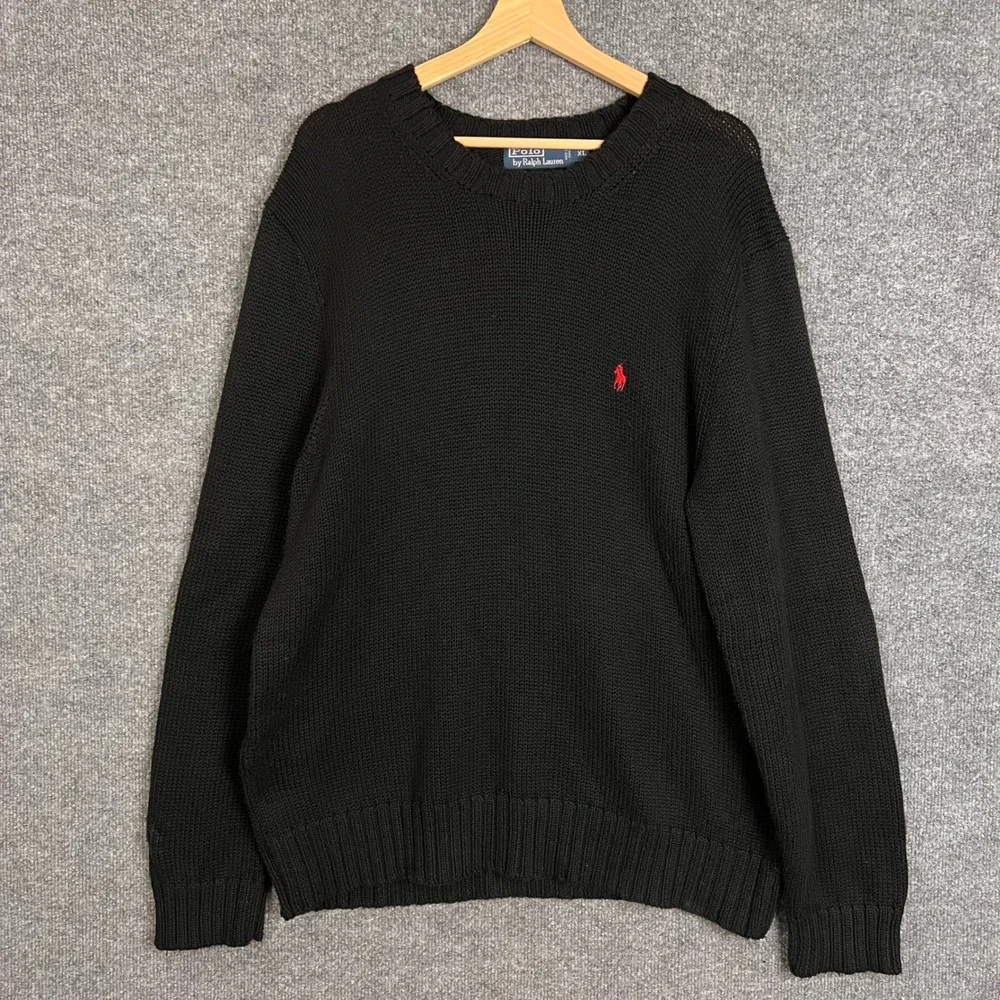 Polo Ralph Lauren Sweater Mens XL Black Excellent Cotton Knit Crewneck Pony Logo
